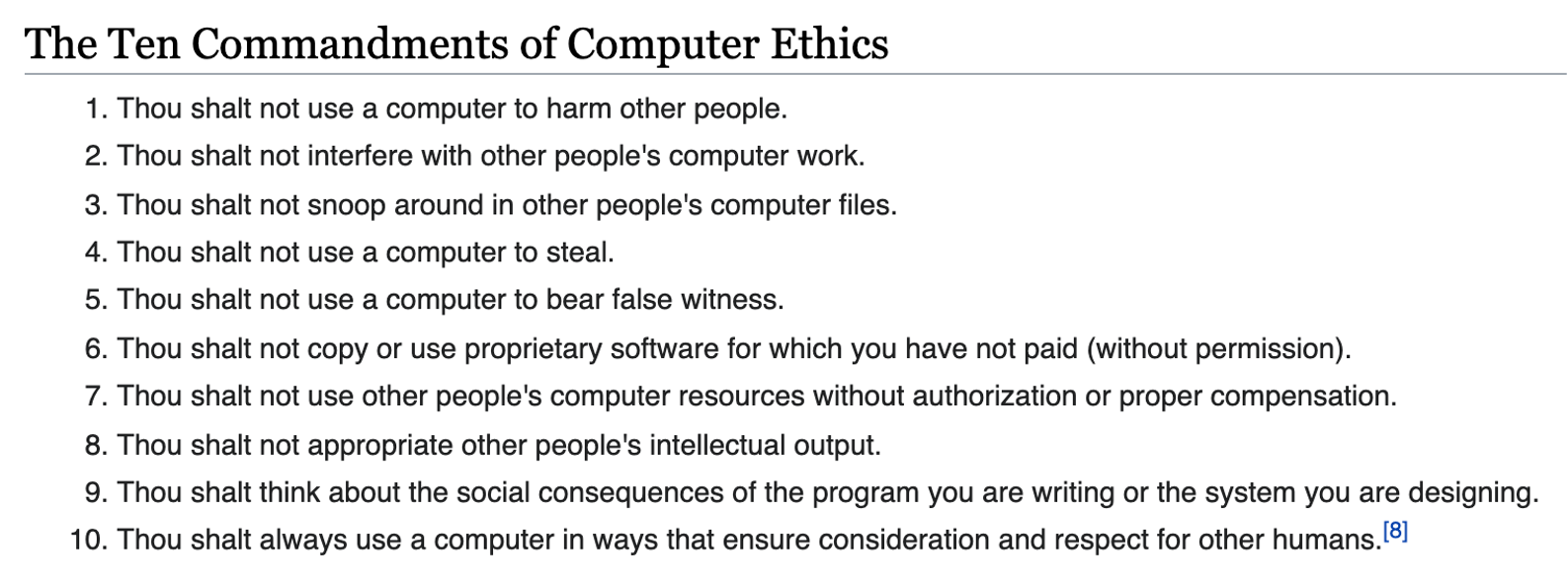 10 commandments of computer ethics